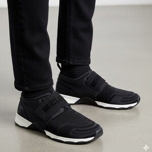 CHANEL BLACK STRETCHY FABRIC CC LOGO SOCK SNEAKERS UNISEX  SHOES EU43 US10